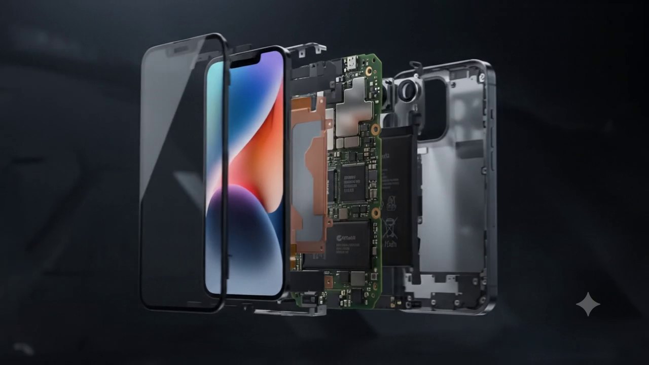 The PHONEX ULTRA separated into its internal layers, floating in a row